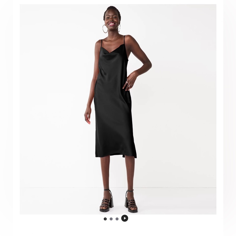 Nine West bias cut black satin MIDI length slip dress. XL NEW with tags.